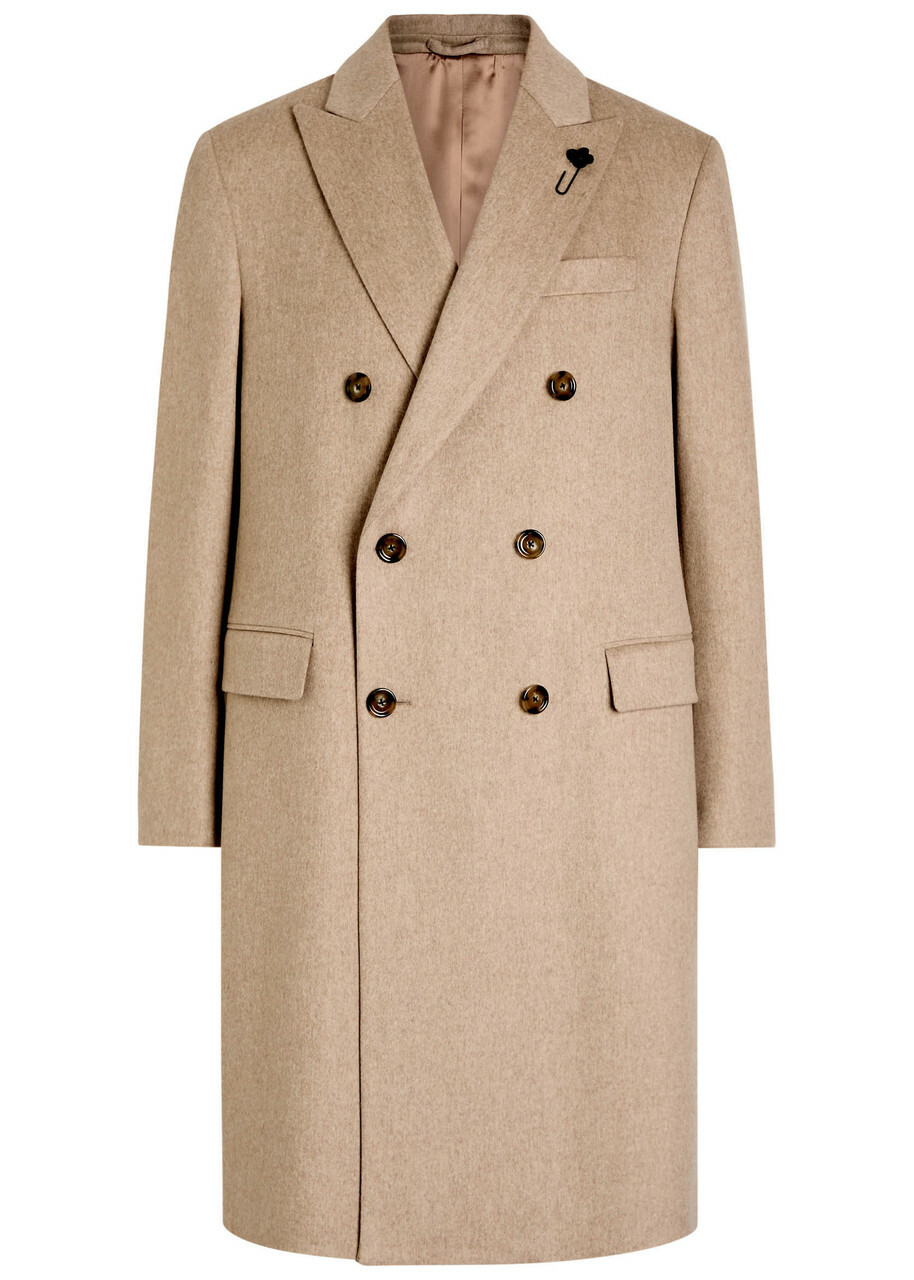 Lardini Double-breasted Wool Coat Beige