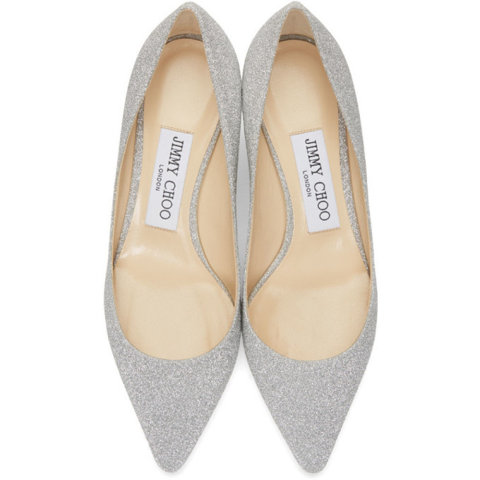 Jimmy Choo Silver Glitter Romy 60 Heels Jimmy Choo