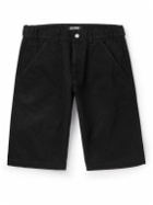 Raf Simons - Skate Straight-Leg Leather-Trimmed Denim Shorts - Black