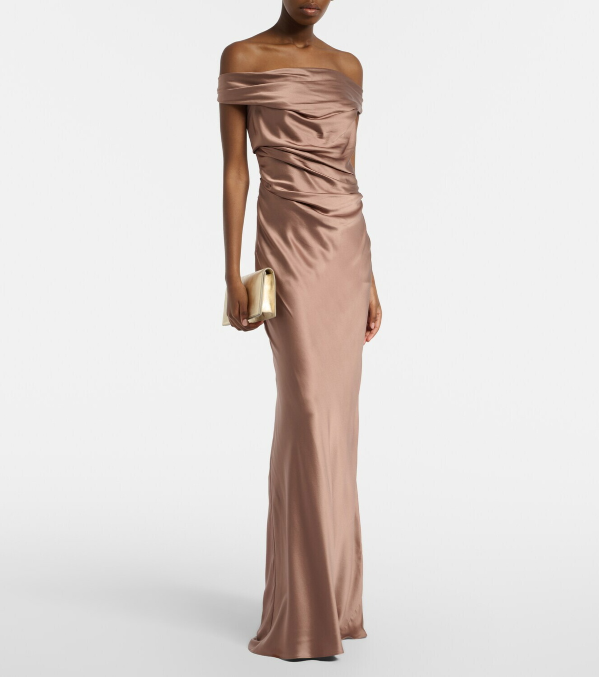 The Sei Bardot off-shoulder silk charmeuse gown