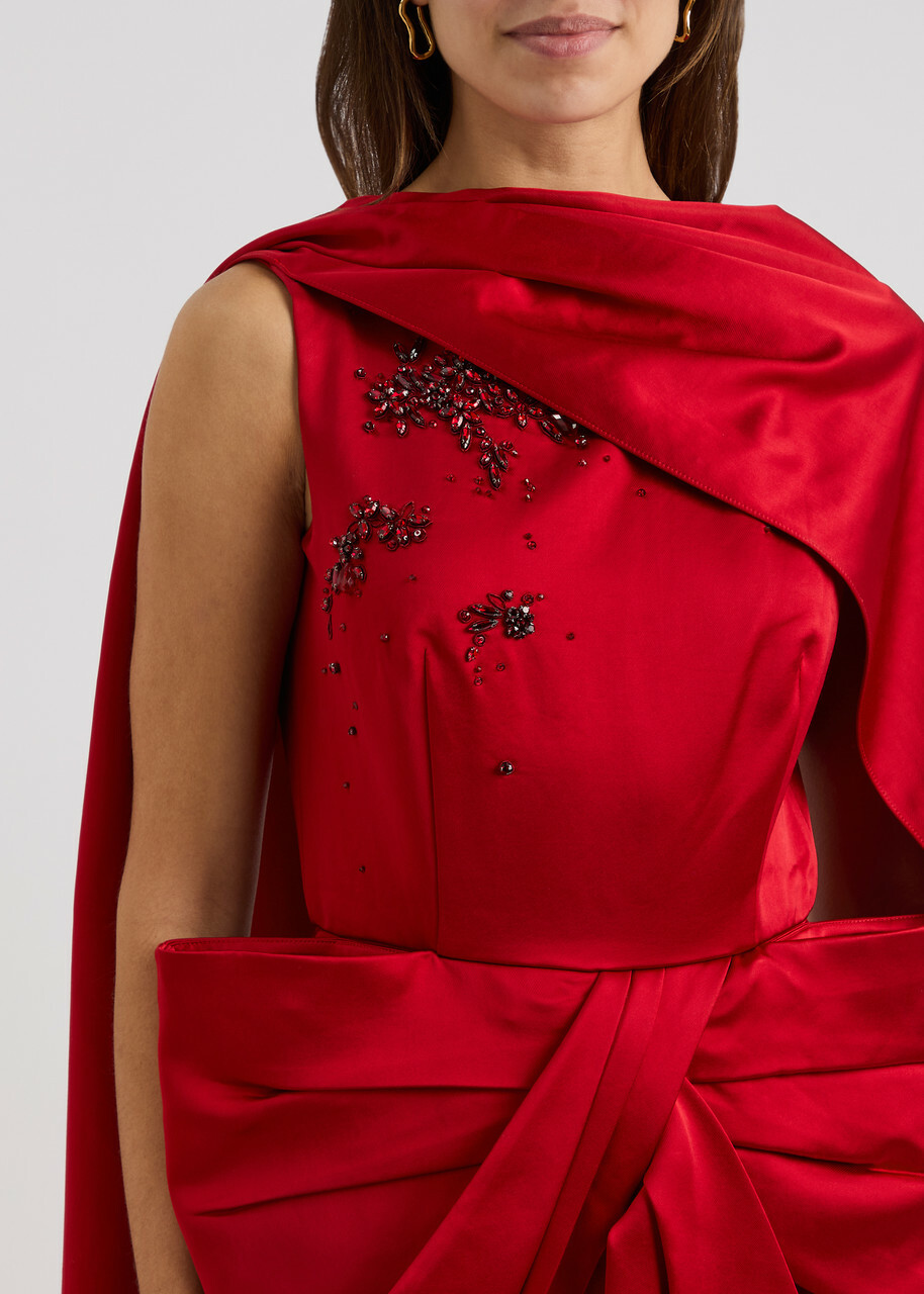 erdem red dress Asymmetric sequined midi dress in red - Erdem