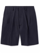 Loro Piana - Joetsu Straight-Leg Pleated Cotton and Linen-Blend Twill Bermuda Shorts - Blue