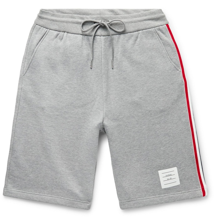 Photo: Thom Browne - Striped Grosgrain-Trimmed Loopback Cotton-Jersey Shorts - Gray