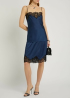 Stella Mccartney Iconic Lace-trimmed Satin Knee-length Wrap Skirt Navy