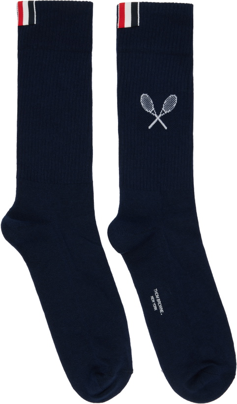 Photo: Thom Browne Navy Tennis Racquet Athletic Socks