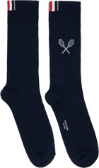 Thom Browne Navy Tennis Racquet Athletic Socks