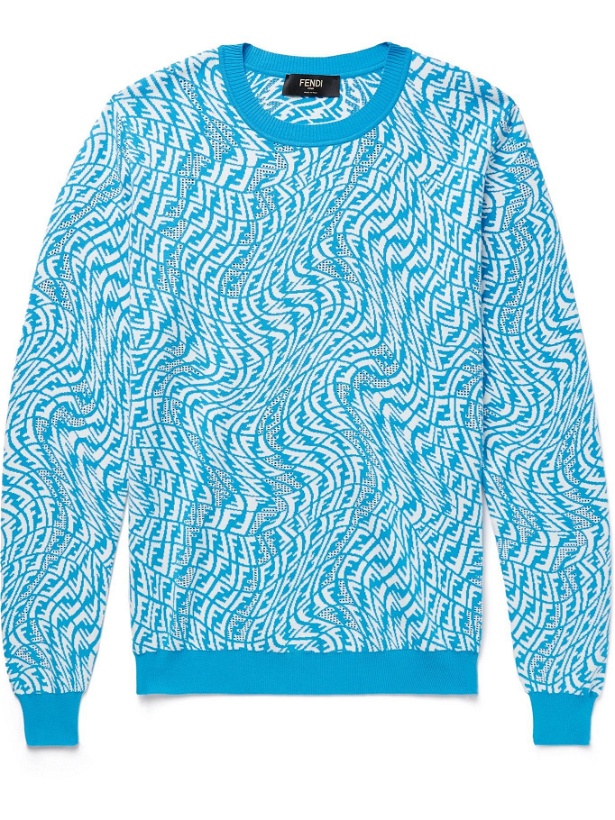Photo: FENDI - Perforated Logo-Jacquard Sweater - Blue