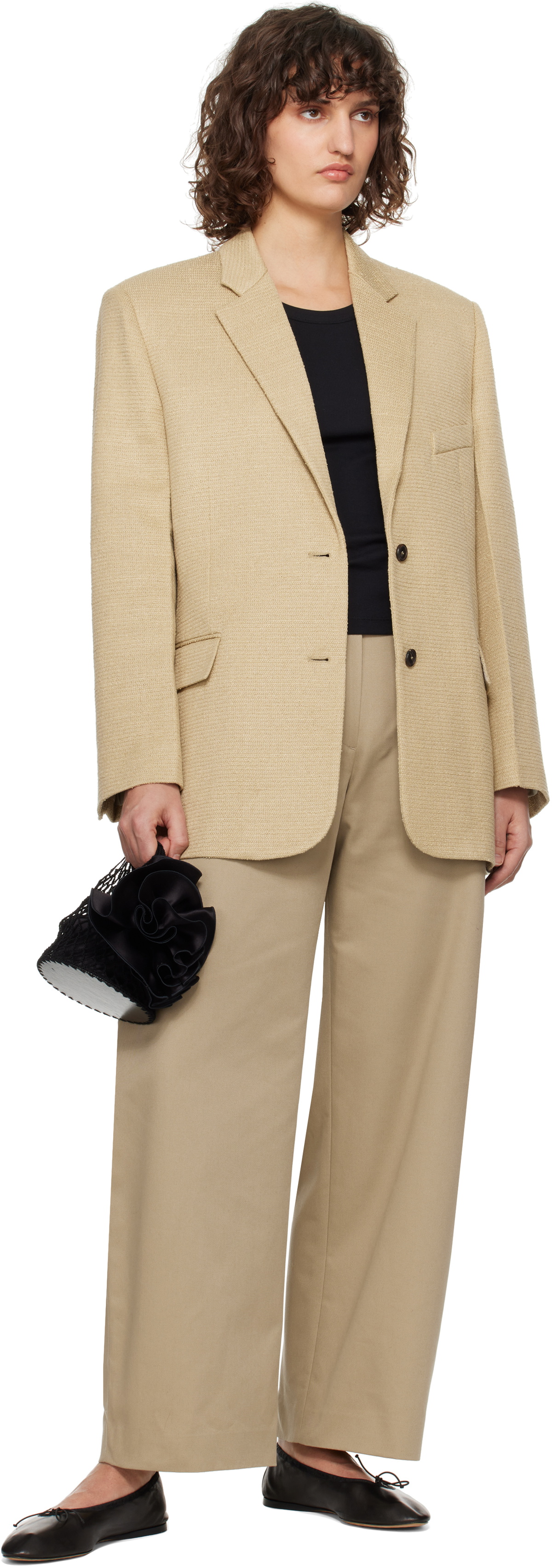 RECTO Beige Oversize Single Breasted Tweed Blazer