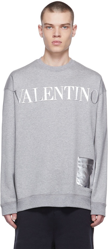 Photo: Valentino Grey Embossed Metallic Logo Sweatshirt