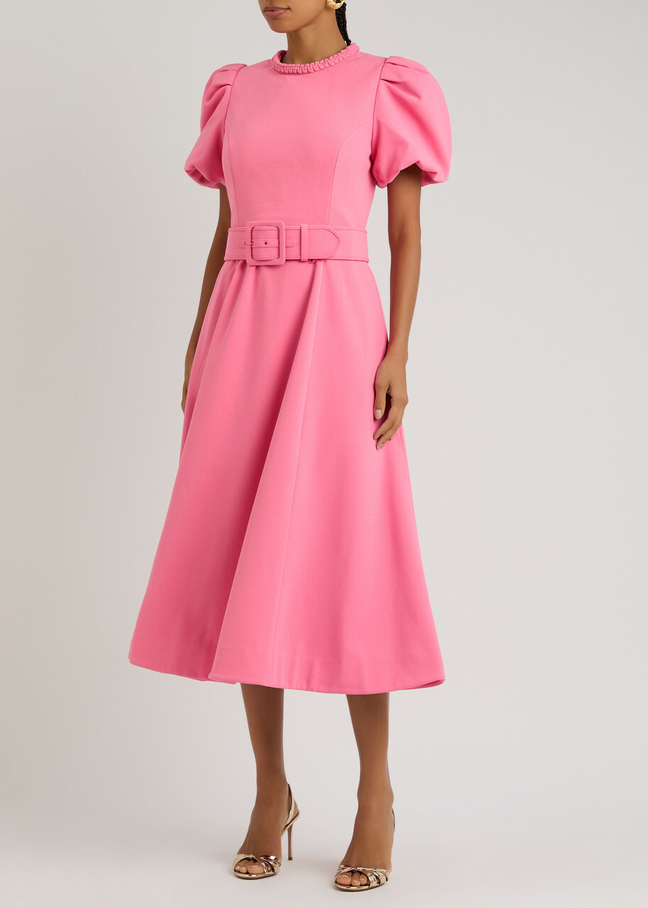 Rebecca Vallance Rosita Belted Crepe Midi Dress Pink Rebecca Vallance