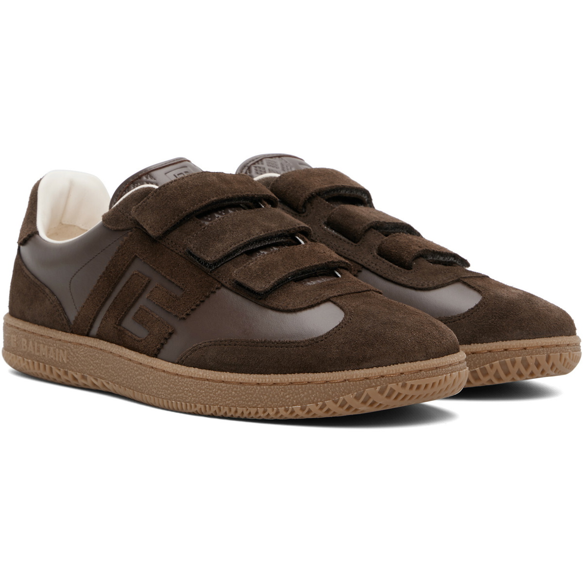 BALMAIN Brown 'Balmain Swan' Suede Sneakers