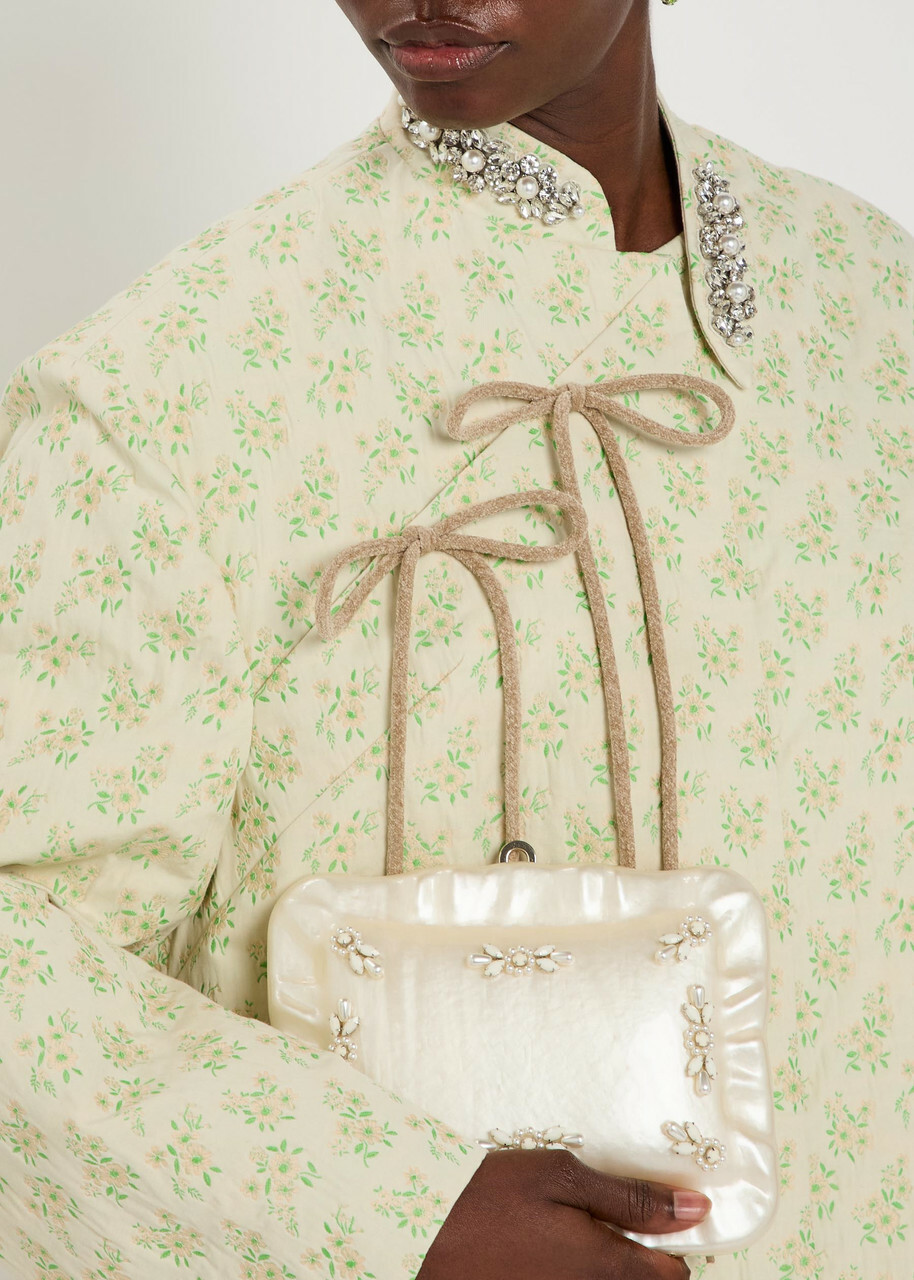 Simone Rocha Embellished Floral-jacquard Cotton-blend Coat Green