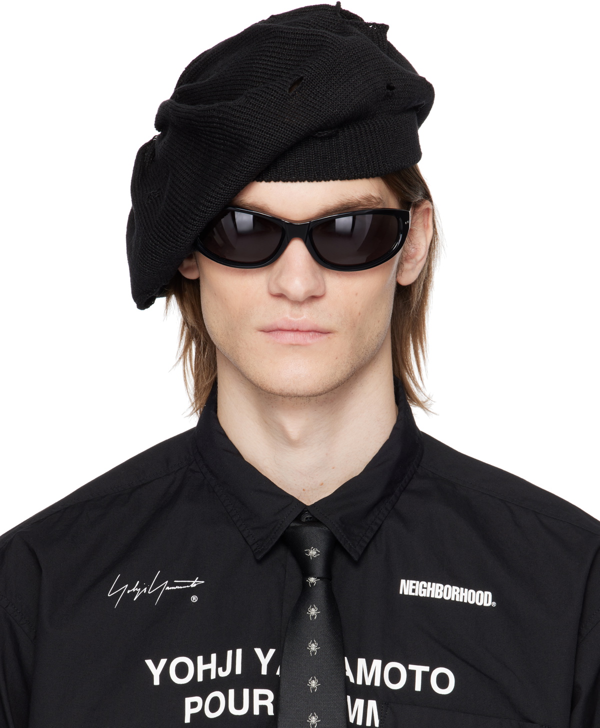 YOHJI YAMAMOTO Black Damaged Beret