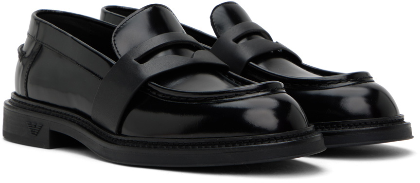 Emporio Armani Black Brushed Leather Loafers Emporio Armani display picture 1