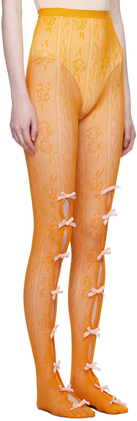 Nodress SSENSE Exclusive Orange Bowknot Fishnet Tights