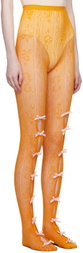 Nodress SSENSE Exclusive Orange Bowknot Fishnet Tights