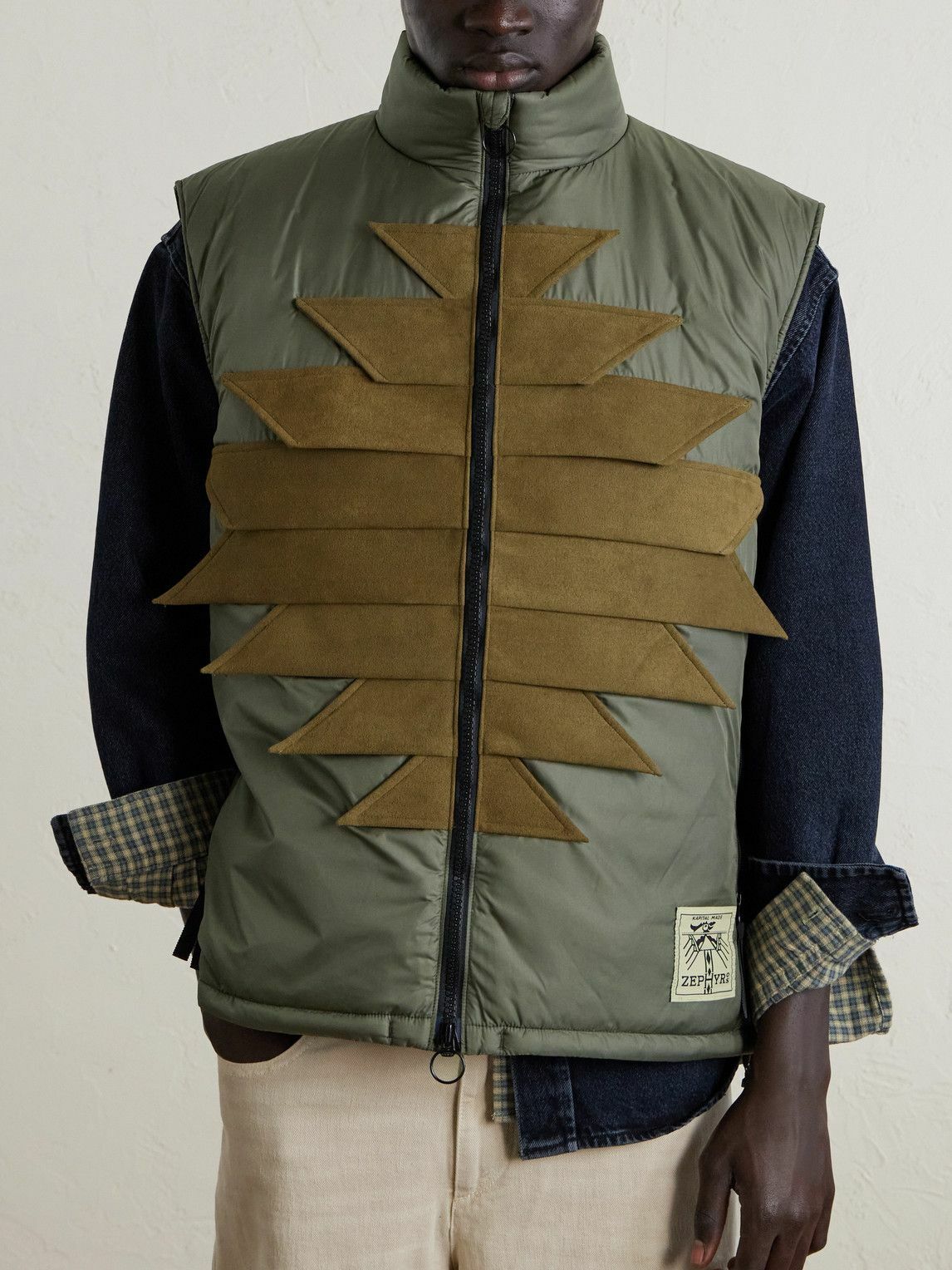 KAPITAL - Zepher Suede-Trimmed Shell Gilet - Green