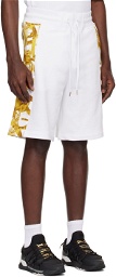 Versace Jeans Couture White & Gold Watercolor Couture Shorts