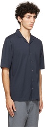 Sunspel Navy Pima Piqué Camp Collar Short Sleeve Shirt