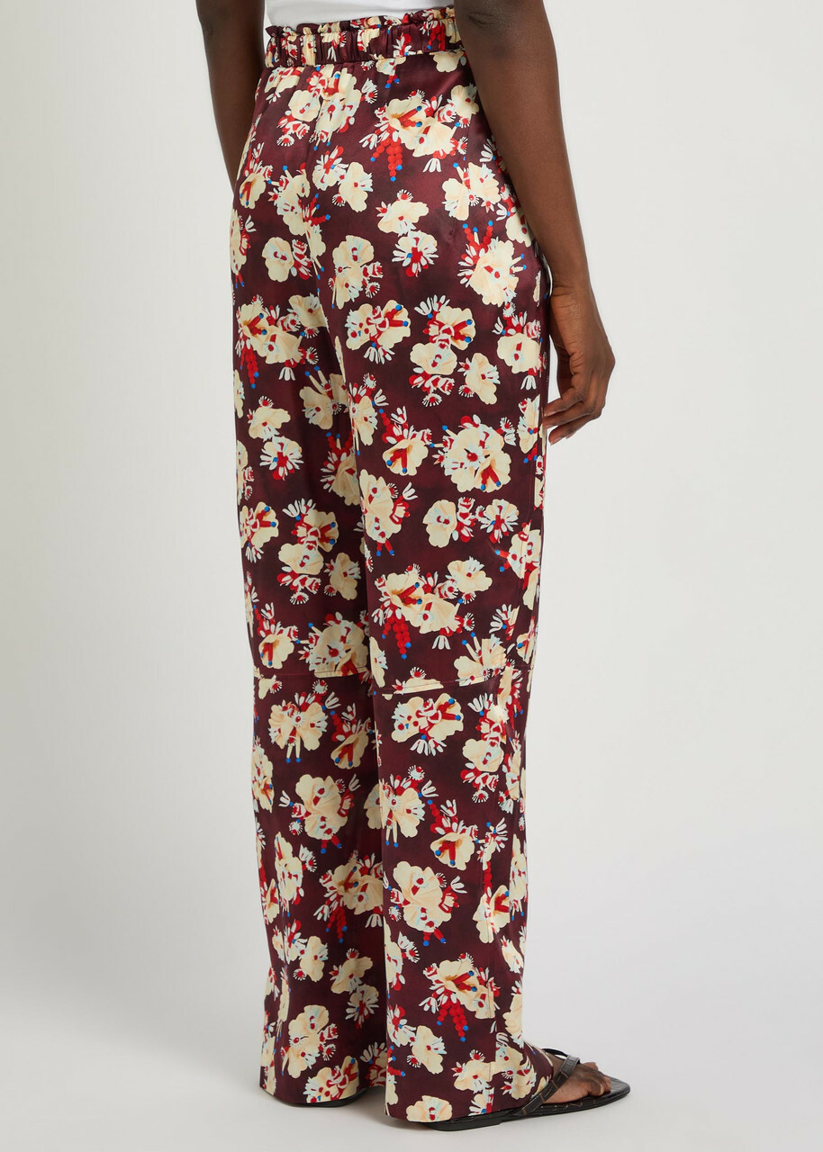 Rabanne Floral-print Wide-leg Silk Trousers Multicoloured