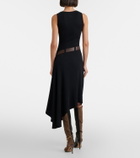 Loewe Belted ribbed-knit draped cotton-blend midi dress