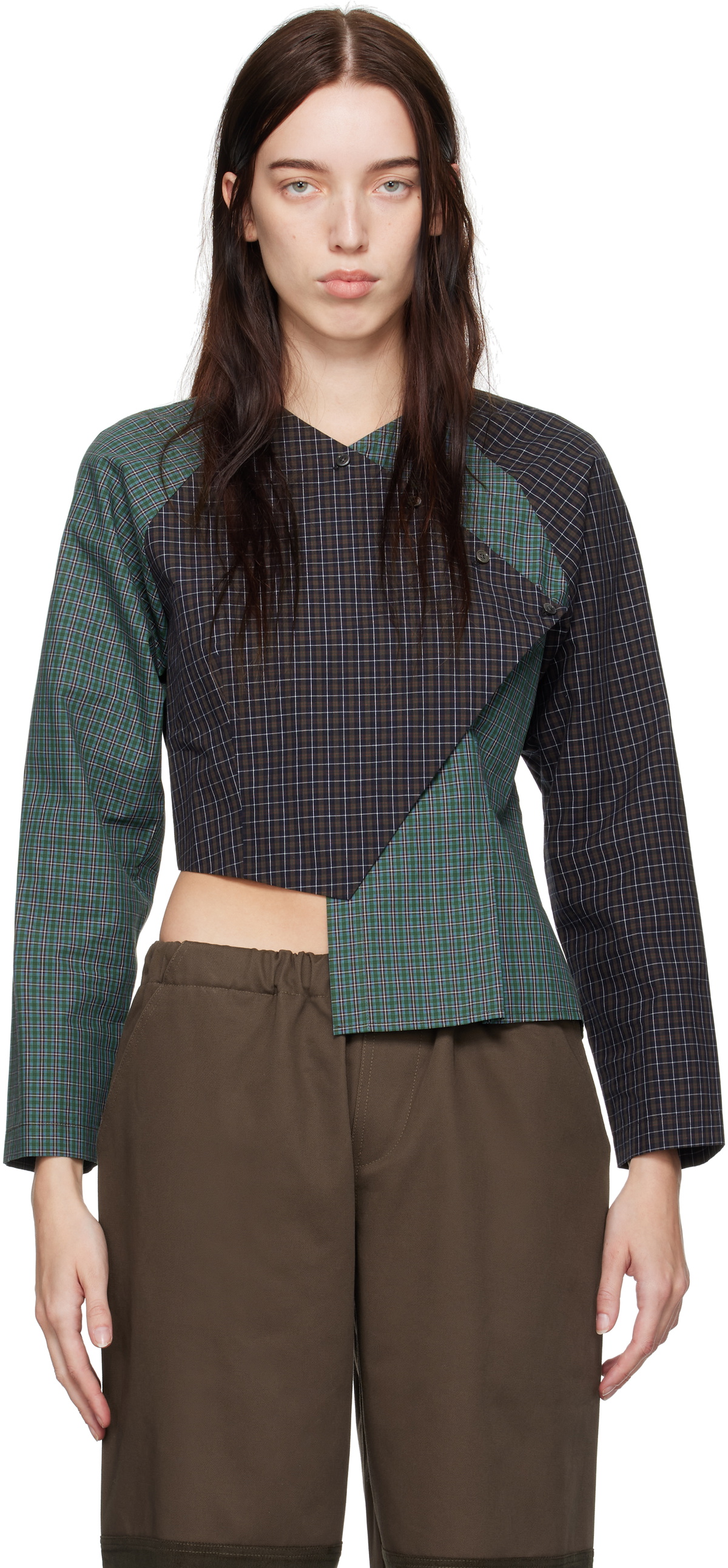 SC103 Navy & Green Peak Blouse
