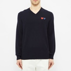 Comme des Garçons Play Men's Double Heart V-Neck Jumper in Navy