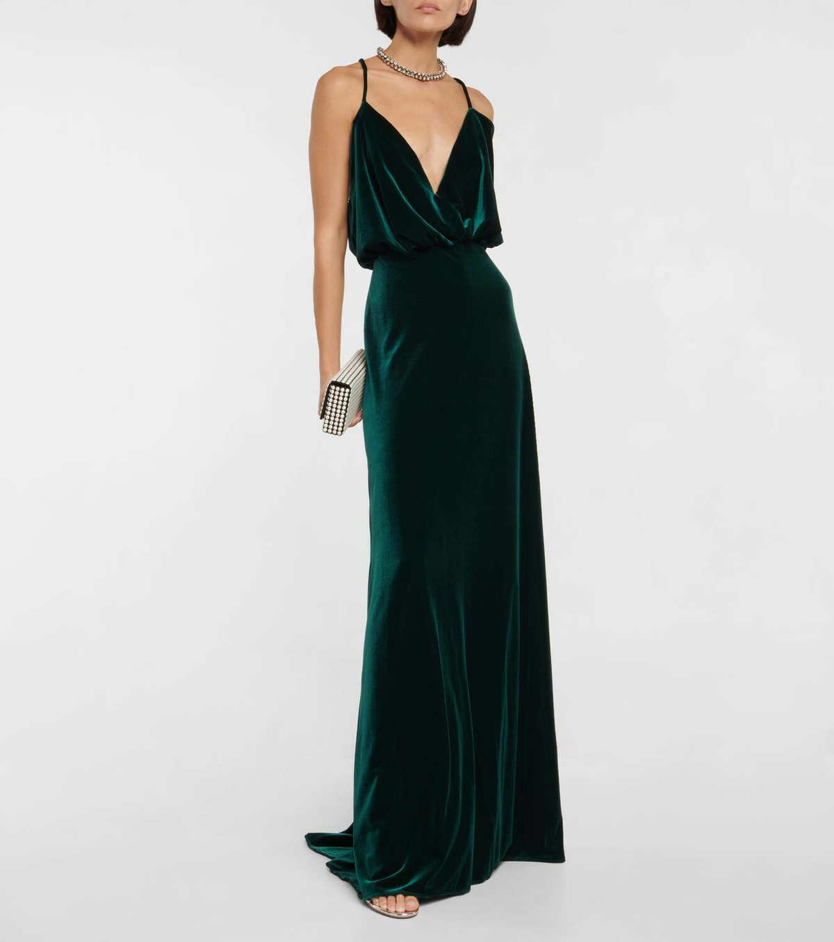 Monique Lhuillier Draped plunge-neck velvet gown Monique Lhuillier