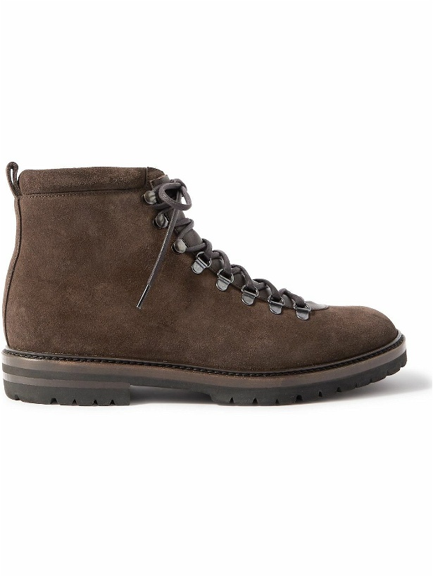 Photo: Manolo Blahnik - Caluario Leather-Trimmed Suede Hiking Boots - Brown
