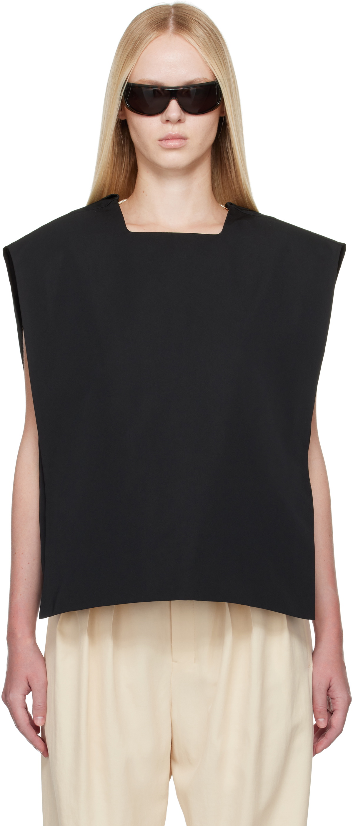 Carven Black Square Duchesse Top