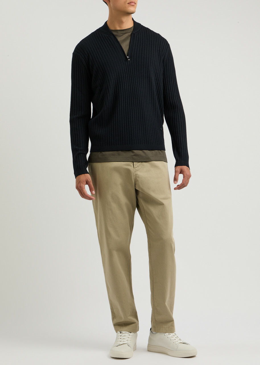 Emporio Armani Half-zip Ribbed Wool Jumper Navy