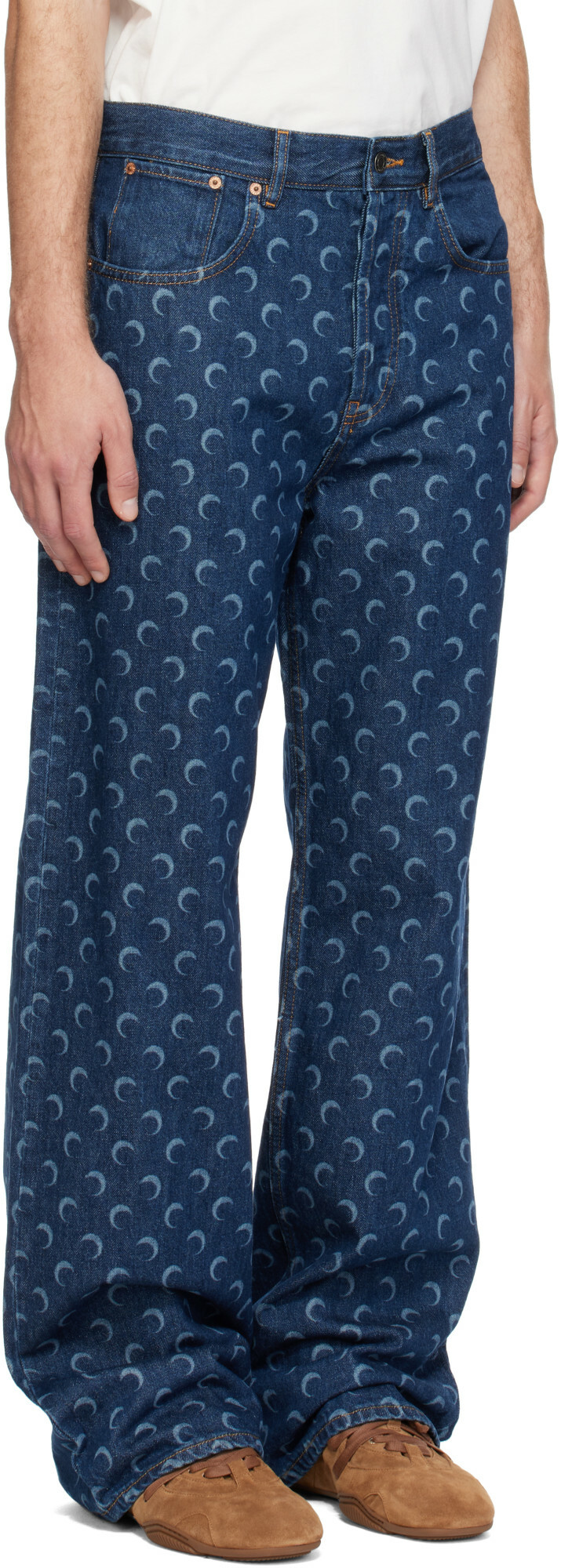 Marine Serre Blue Denim Straight Jeans