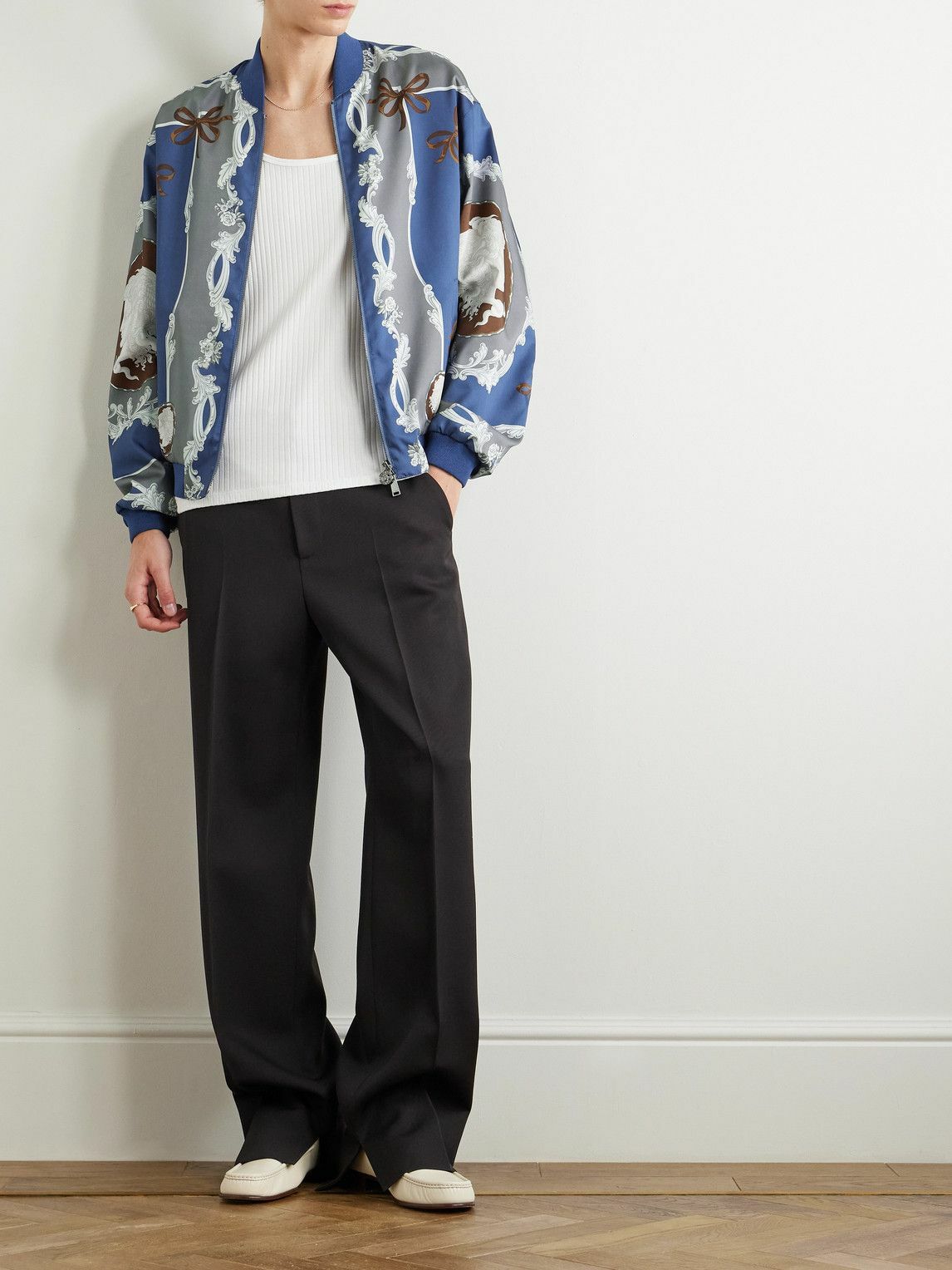 Versace - Printed Twill Bomber Jacket - Blue