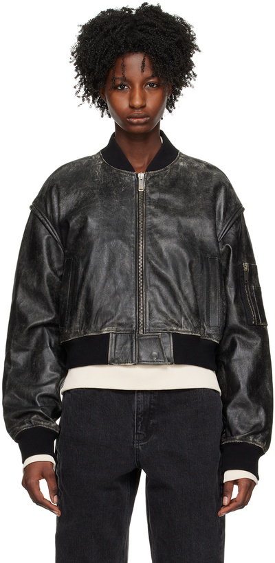 Photo: HALFBOY Black Faded Leather Bomber Jacket