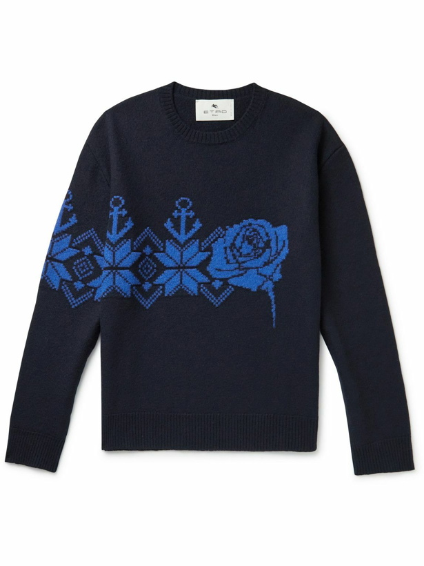Photo: Etro - Intarsia Wool Sweater - Blue