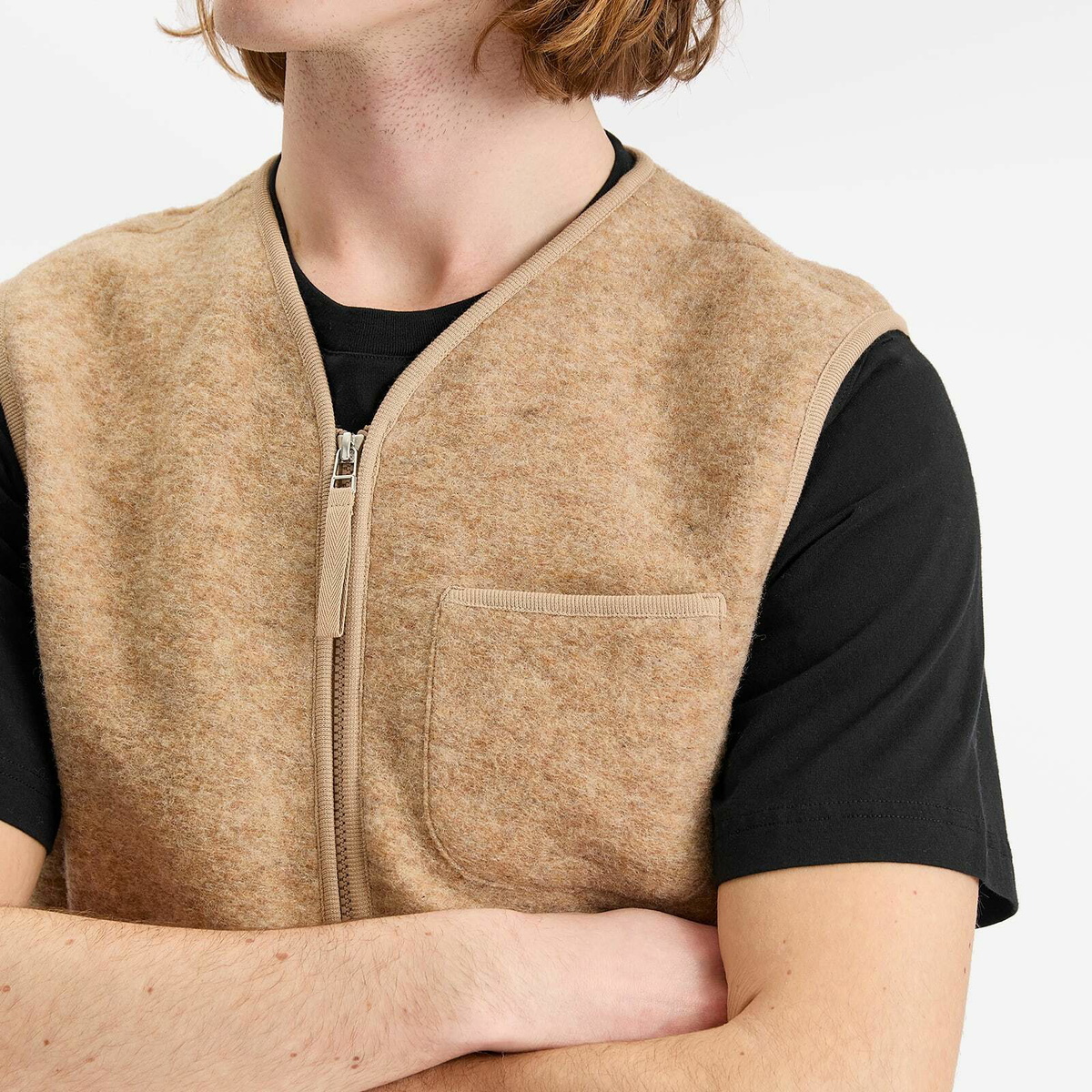 Universal Works Men's Wool Fleece Zip Gilet - Presented by END. in Stone