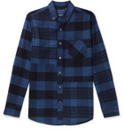 Blue Blue Japan - Button-Down Collar Patchwork Checked Cotton-Flannel Shirt - Blue