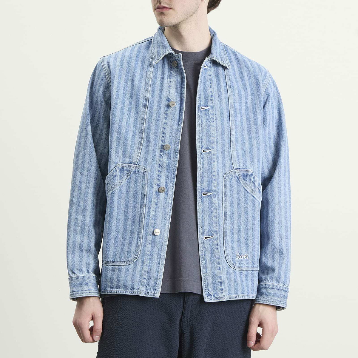 Foret Men's Berry Denim Overshirt in Striped Denim