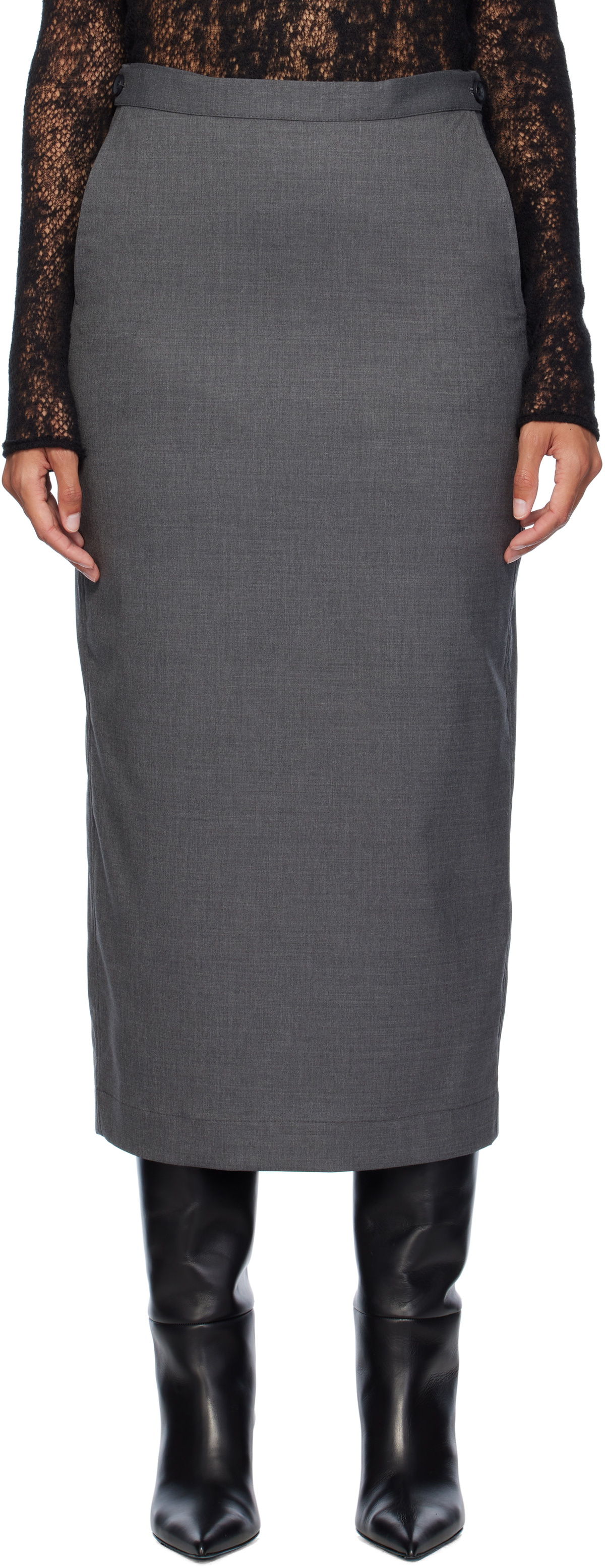 REMAIN Birger Christensen Gray Suiting Midi Skirt