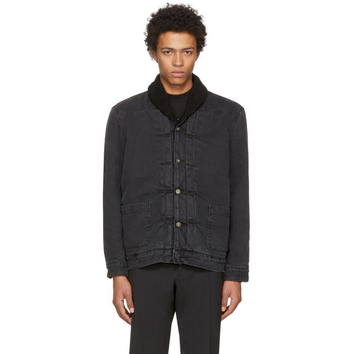 Levis Made and Crafted Black Denim Shawl Collar Trucker Jacket