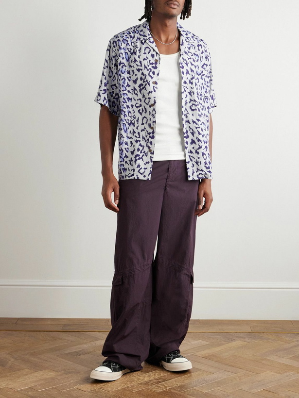 Photo: Wacko Maria - Convertible-Collar Leopard-Print Satin-Twill Shirt - Purple