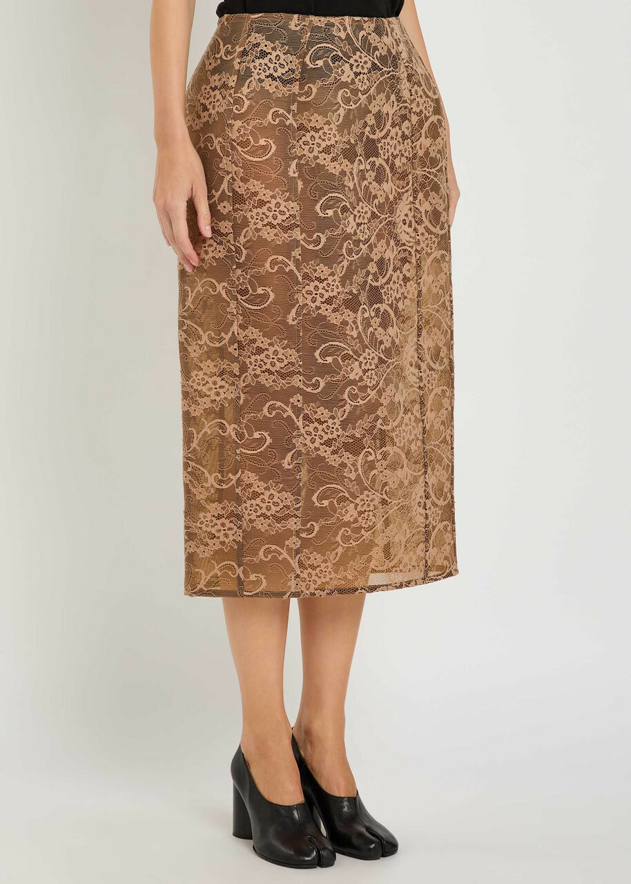 Acne Studios Floral-embroidered Lace Midi Skirt Brown