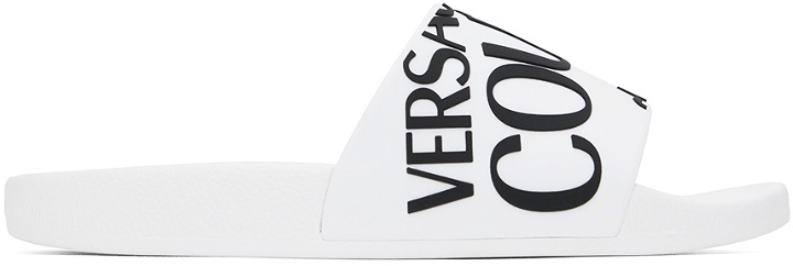 Photo: Versace Jeans Couture White Embossed Pool Slides