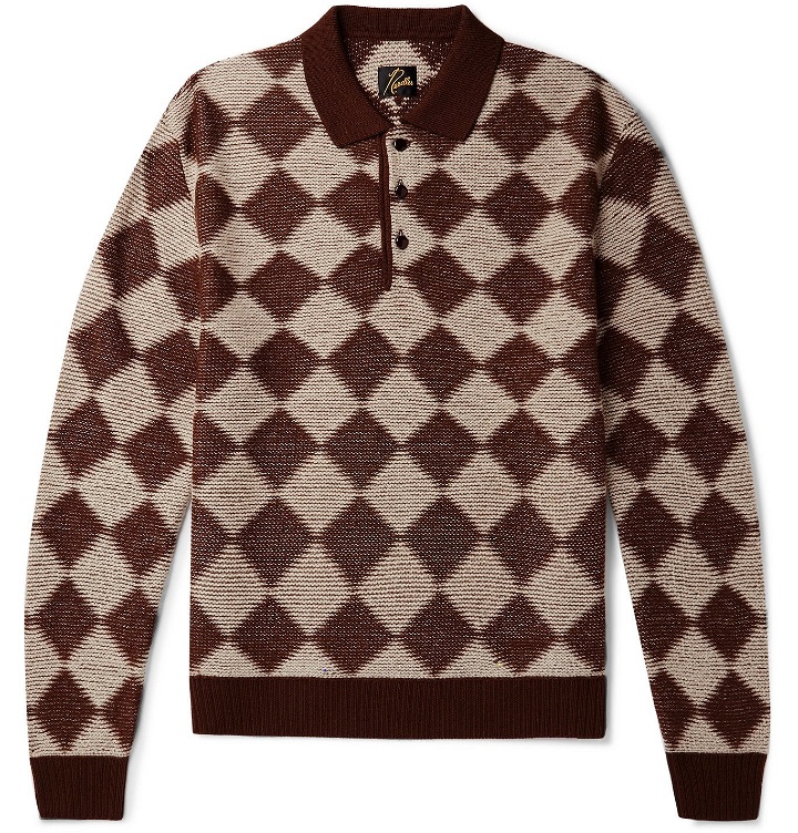 Photo: Needles - Checked Intarsia Wool Sweater - Brown