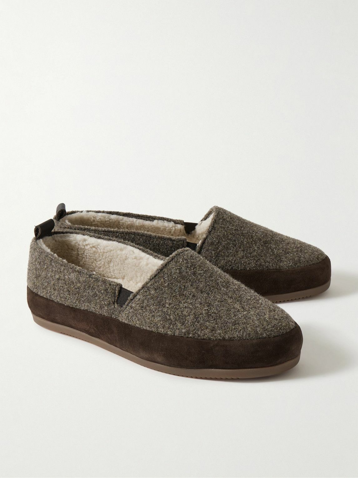 Mulo - Shearling-Lined Suede-Trimmed Wool Loafers - Brown Mulo display picture 2