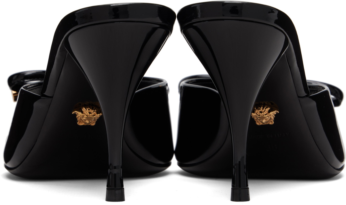 Versace Black Opera Bow Patent Mule Heeled Sandals