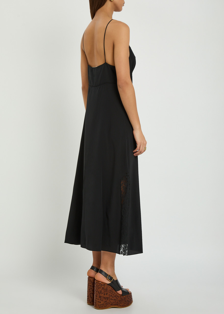 Chloe Lace-trimmed Silk Midi Dress Black