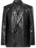 GUCCI - Double-Breasted Logo-Embossed Leather Blazer - Black