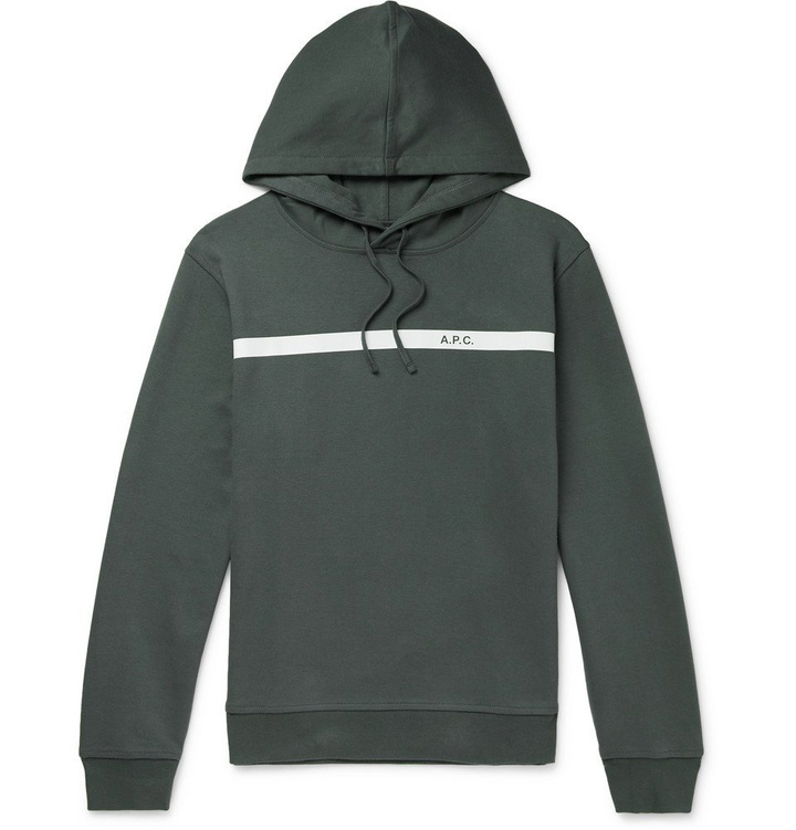 Photo: A.P.C. - Caserne Logo-Print Cotton-Jersey Hoodie - Men - Green