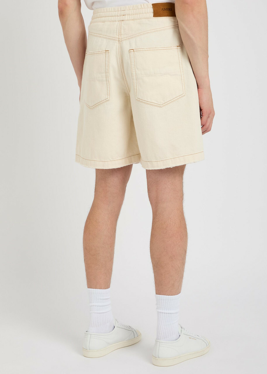Amiri Logo-embossed Distressed Denim Shorts Ecru